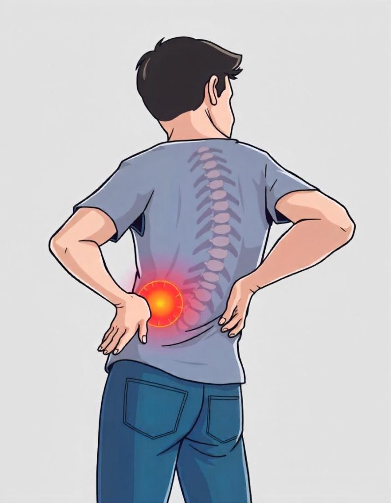 Cartoon of man with low back pain