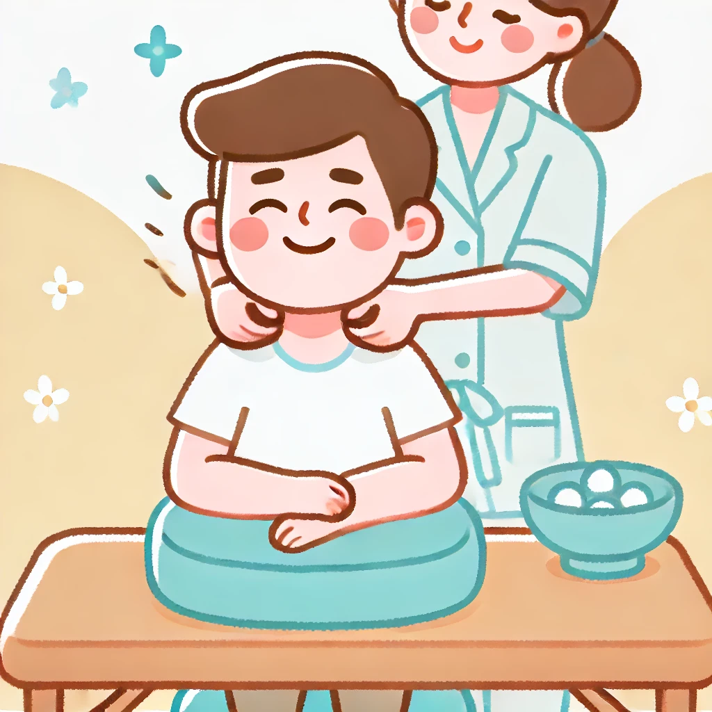 Man having his neck massaged by therapist cartoon