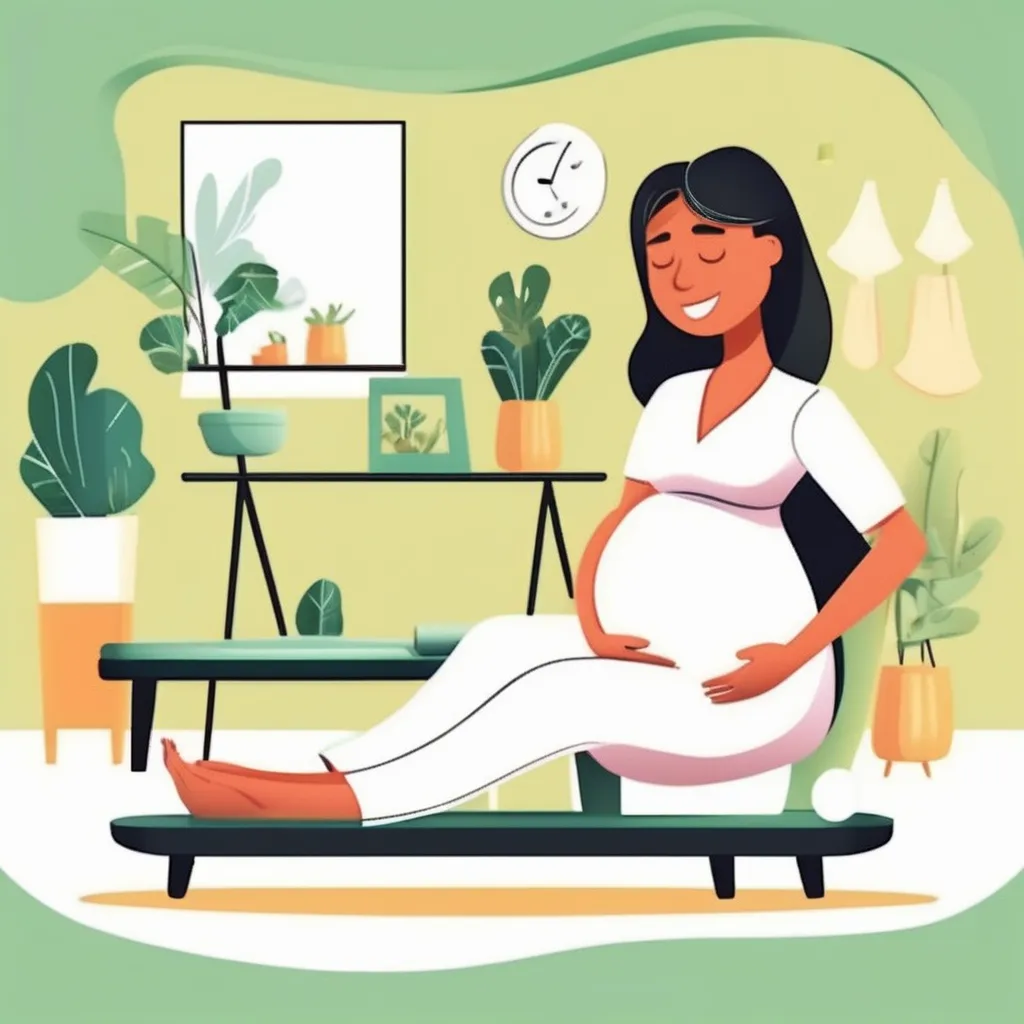Pregnant woman sitting happily cartoon