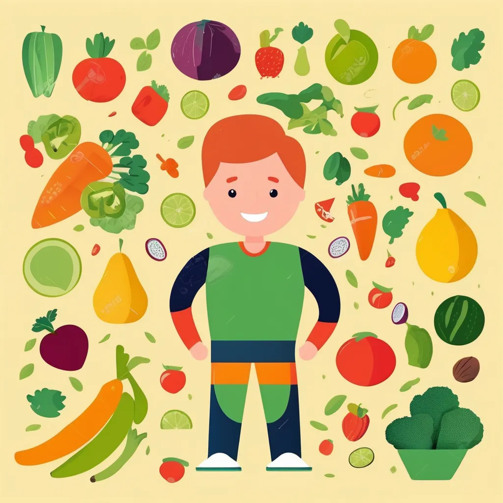 Athletic man surrounded by vegetables