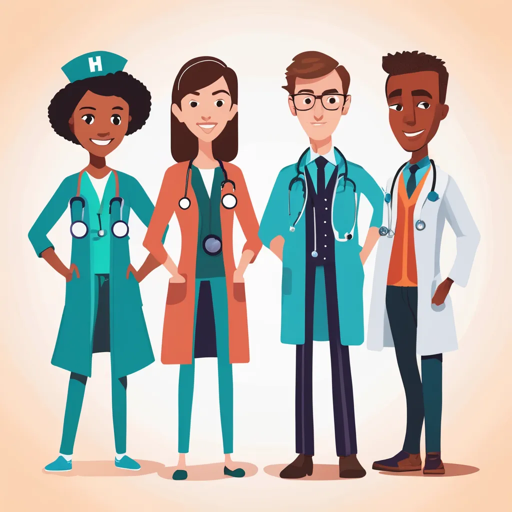Group of health professionals standing next to each other cartoon