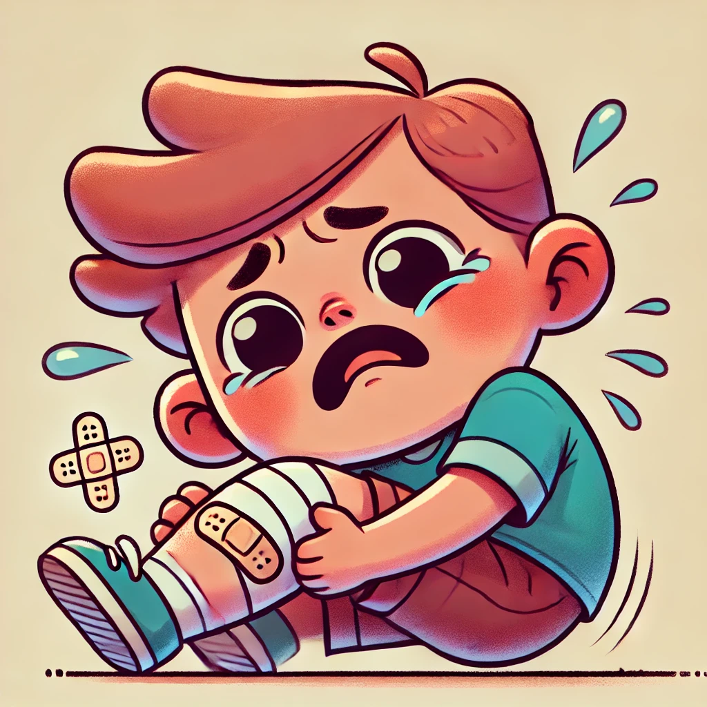 Kid with sore knee cartoon