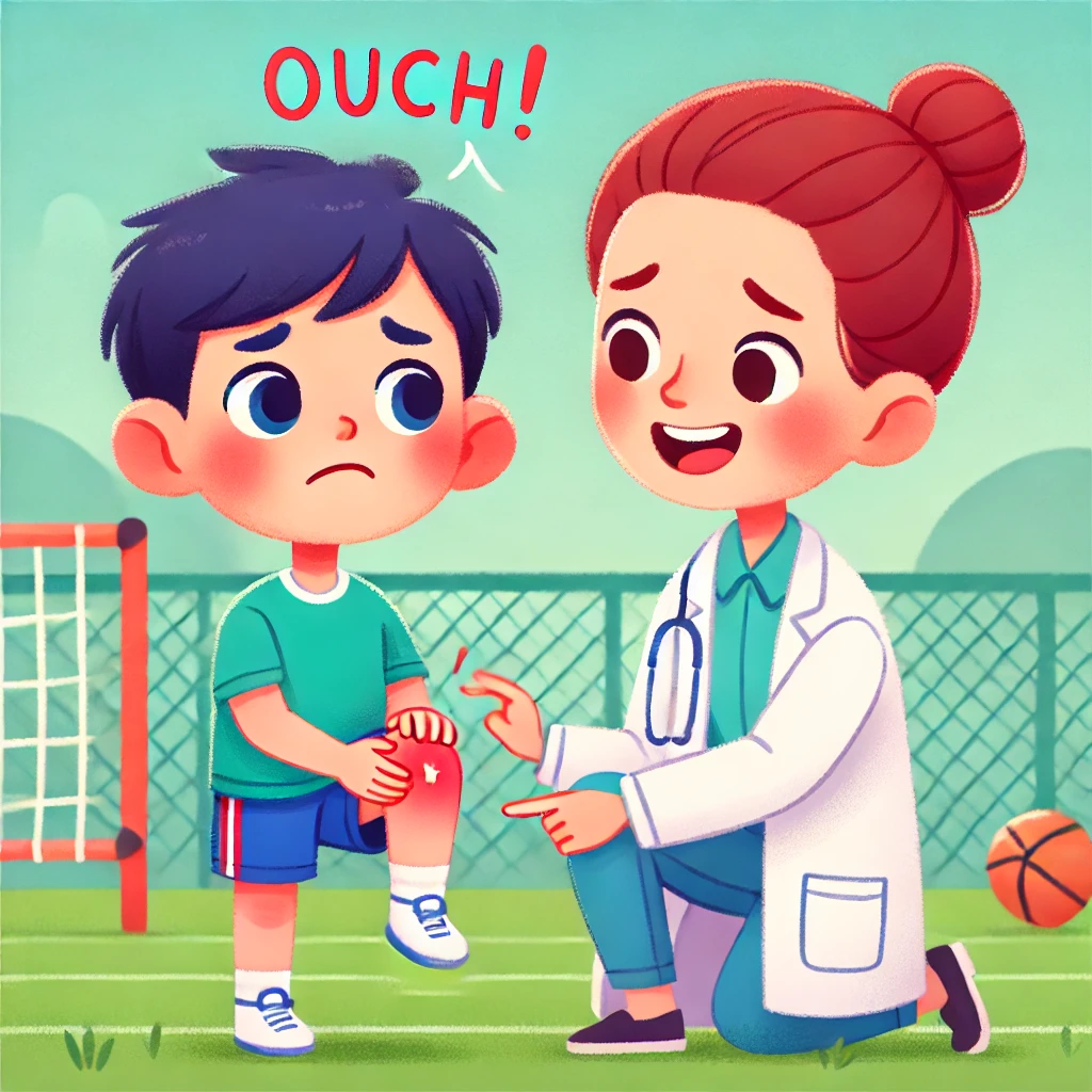 Child in pain being tended by a physiotherapist / osteopath